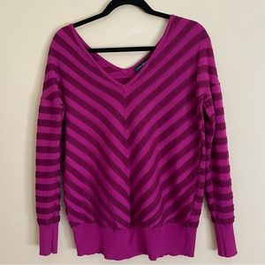 Lane Bryant Sweater Purple Stripe Plunge V-Neck Long Sleeve Pullover Size 14/16